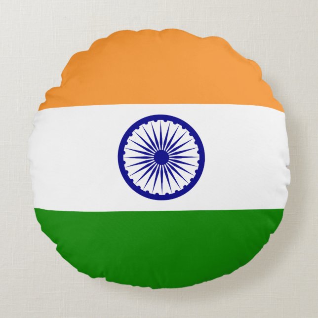 Indien (indiska) Flagga Rund Kudde (Framsidan)
