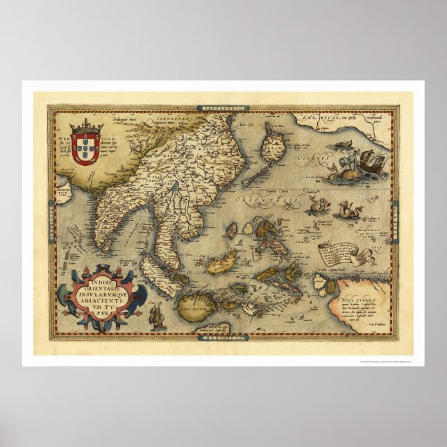 Indien Karta av Ortelius 1570 Poster (Framsidan)
