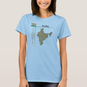 Indien Karta + Flagga + avdelning T-Shirt