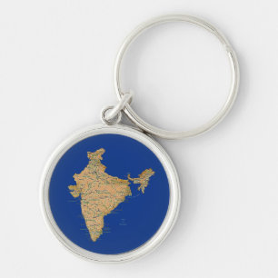 Indien karta Keychain Rund Silverfärgad Nyckelring