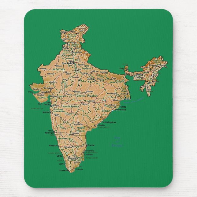 Indien karta Mousepad Musmatta (Framsidan)