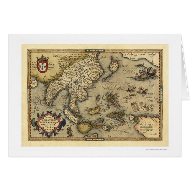 Indien karta vid Ortelius 1570 Hälsningskort (Framsidan Horizontal)