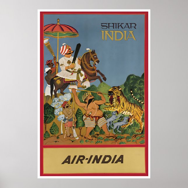 Indien konst Shikar jakt indisk resa affisch (Framsidan)