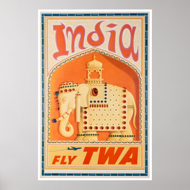 Indien konst TWA reseinformationstryck indiskt try Poster (Framsidan)