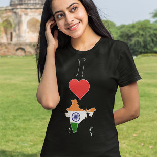 Indien Lodrät I Kärlek Indiska Karta Kvinnors Flag T Shirt