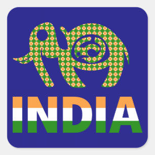 Indien, målad elefant fyrkantigt klistermärke