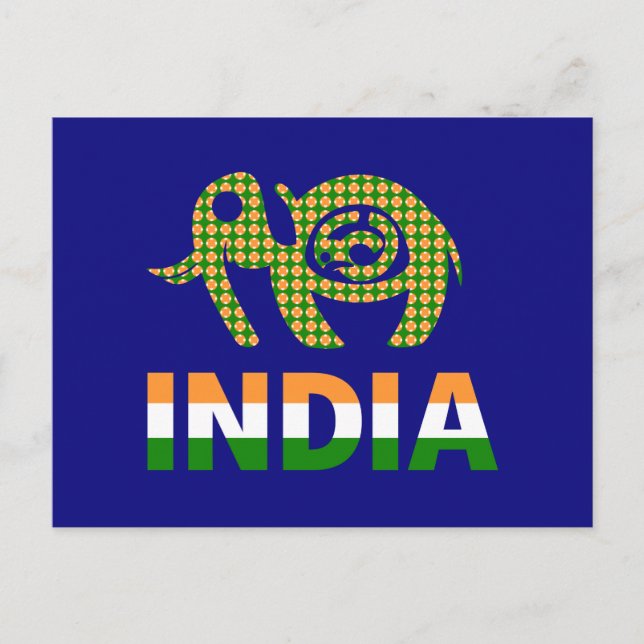 Indien, målad elefant vykort (Framsida)