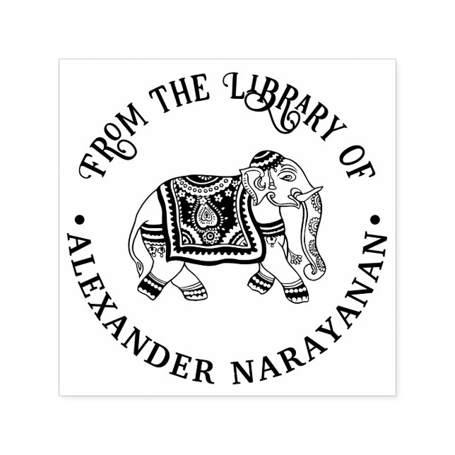 Indien Mehndi Elephant Namn Bibliotek Bok Namn Självfärgande Stämpel (Design)
