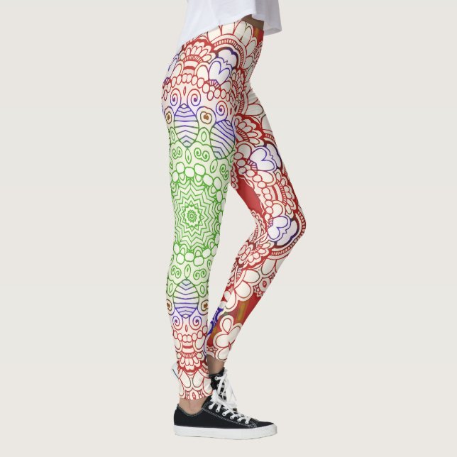 Indien Mehndi Stil Mandala - röd blått Leggings (Höger)