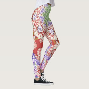 Indien Mehndi Stil Mandala - röd blått Leggings
