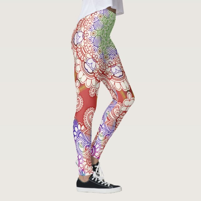 Indien Mehndi Stil Mandala - röd blått Leggings (Höger)