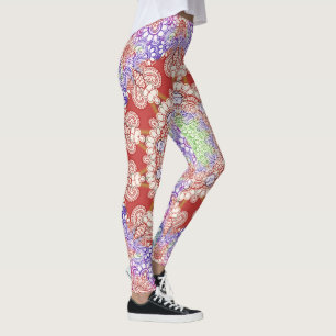 Indien Mehndi Stil Mandala - röd blått Leggings