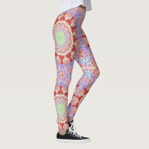 Indien Mehndi Stil Mandala - röd blått Leggings