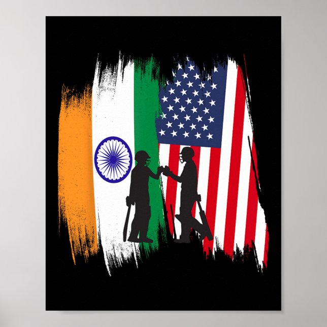 Indien Och Amerika Cricket Patriotisk Present För  Poster (Framsidan)
