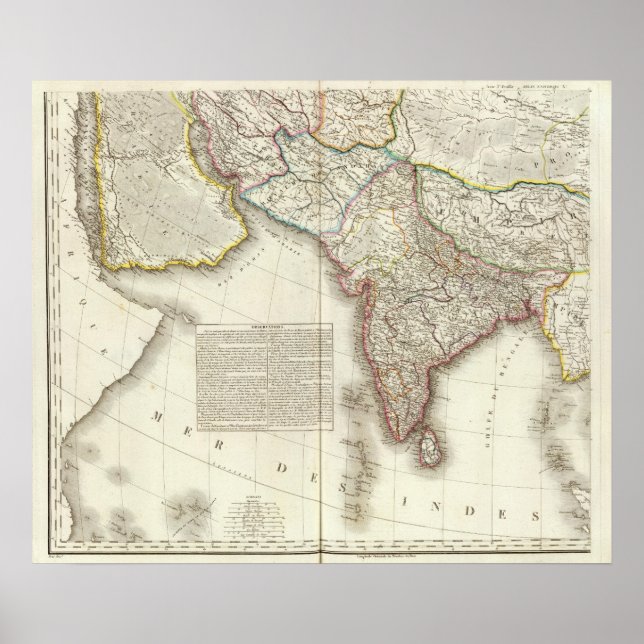 Indien och Asien Engraved Karta Poster (Framsidan)