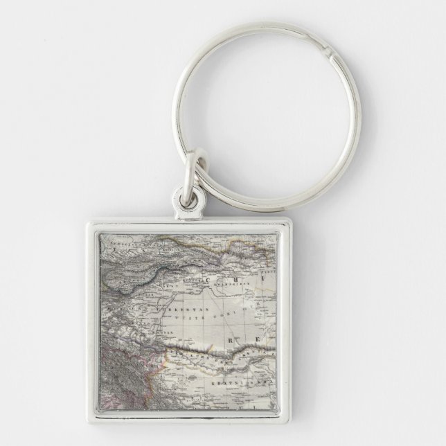 Indien och China Fyrkantig Silverfärgad Nyckelring (Framsidan)