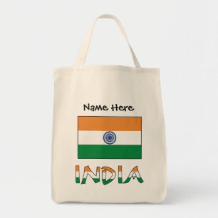 Indien och indisk flagga med ditt namn tygkasse