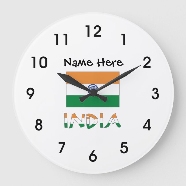 Indien och Indiska Flagga med ditt namn Stor Klocka (Framsida)