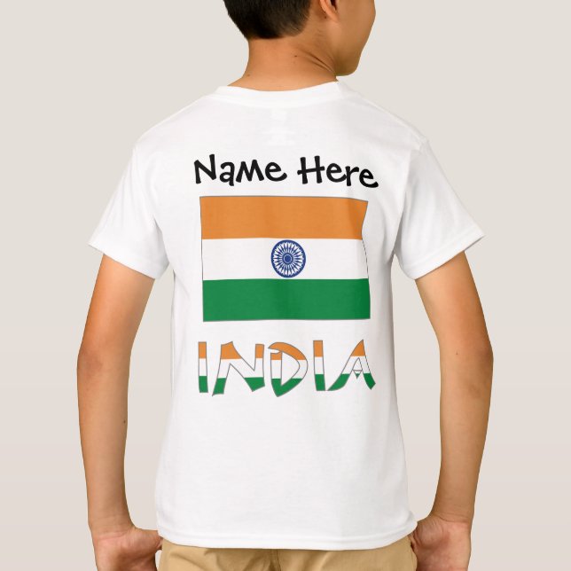 Indien och Indiska Flagga med ditt namn T Shirt (Baksida)