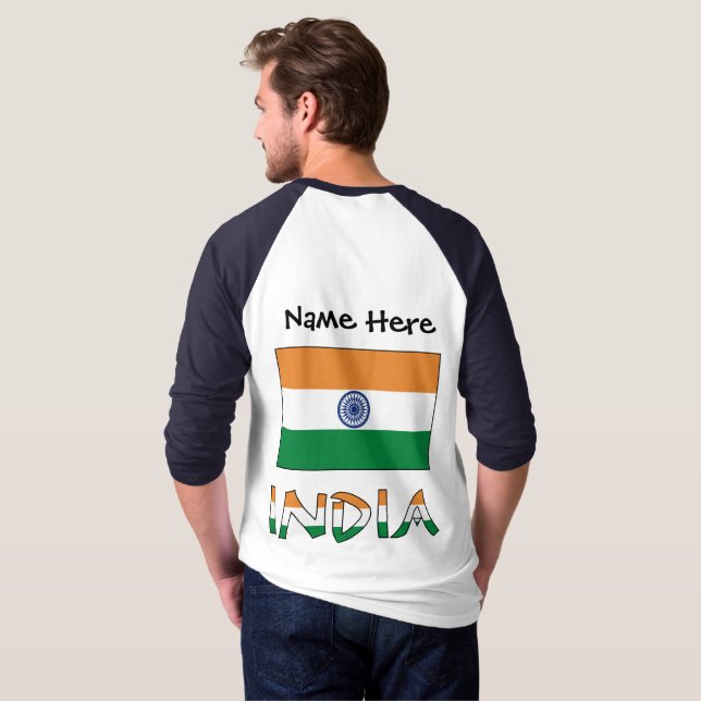 Indien och Indiska Flagga med ditt namn T Shirt (Hel baksida)