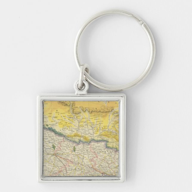 Indien och Nepal Fyrkantig Silverfärgad Nyckelring (Framsidan)