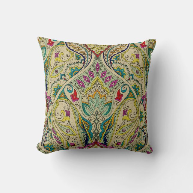 Indien paisley mönster, bohemian gräns. kudde (Framsida)