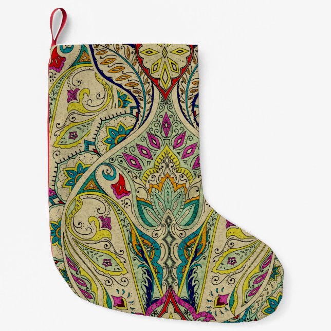 Indien paisley mönster, bohemian gräns. liten julstrumpa (Framsidan)