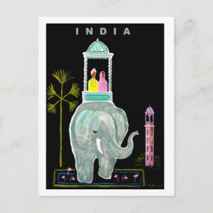 Indien, par ridande på blå elefant, målning vykort