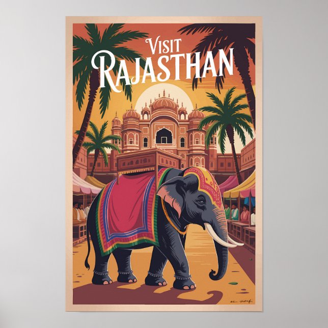 Indien Rajasthan Illustration Resa Konst Vintage Poster (Framsidan)