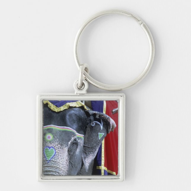 Indien, Rajasthan, Jaipur. Amber Fort. Fyrkantig Silverfärgad Nyckelring (Framsidan)