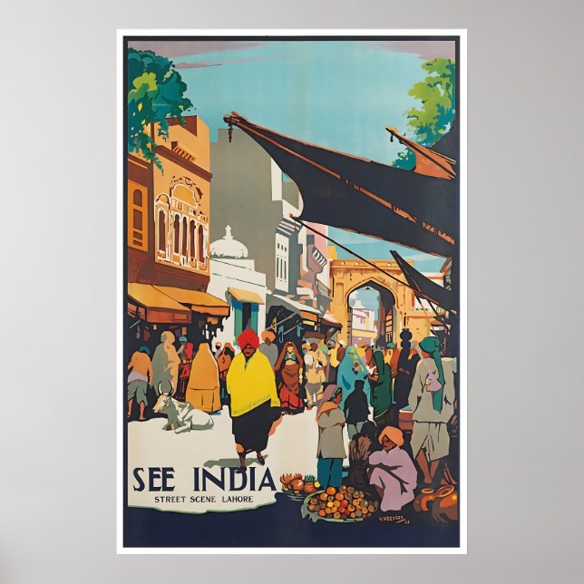 Indien Resa Konst Lahore Affisch Indisk Tryck (Framsidan)