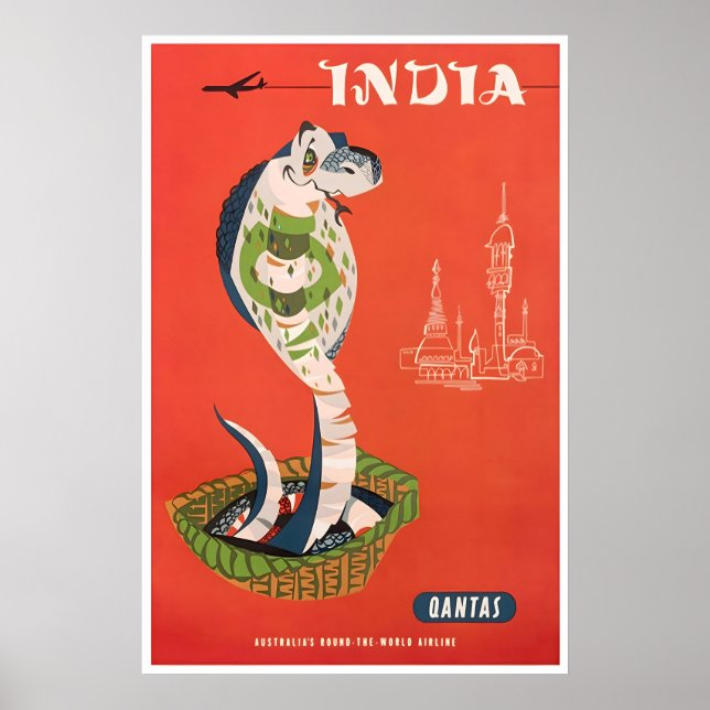 Indien Resa Poster Indisk Konsttryck Qantas (Framsidan)