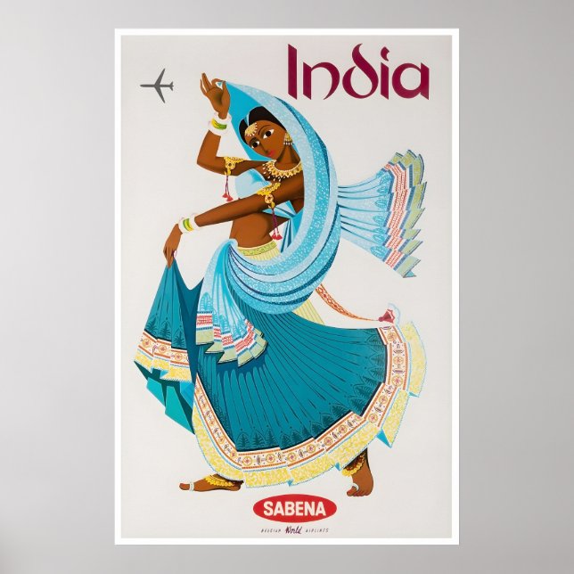 Indien Resa Poster Indisk Kvinna Konst Sabena Tryc (Framsidan)
