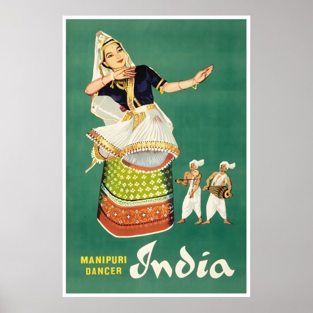 Indien Resa Poster Manipuri Dansare Konsttryck (Framsidan)