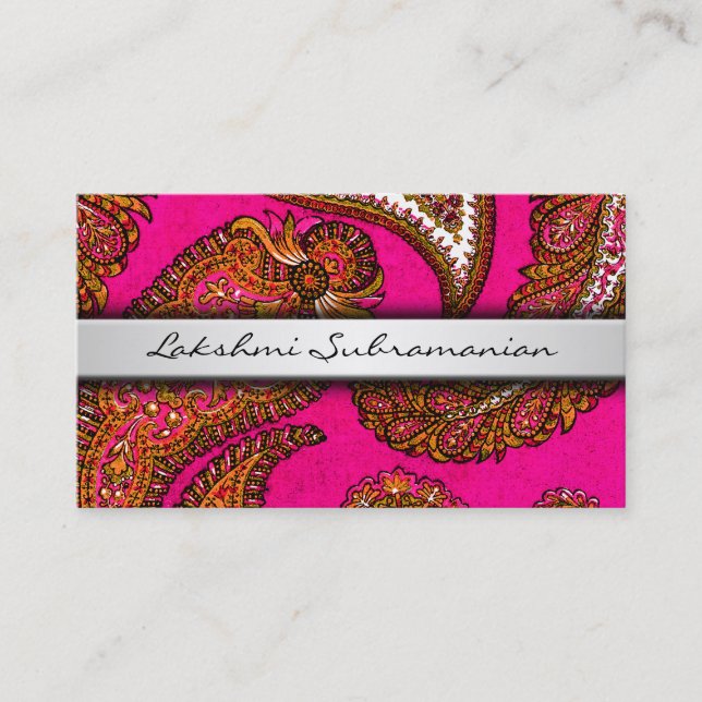 Indien Rosa Paisley Affärskort Visitkort (Framsida)