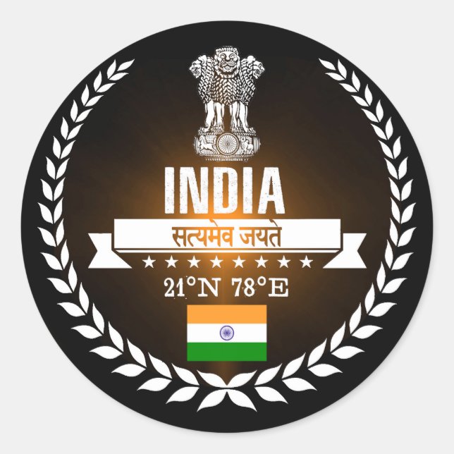 Indien Runt Klistermärke (Framsida)