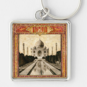 Indien Taj Mahal Fyrkantig Silverfärgad Nyckelring