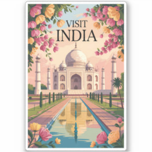 Indien Taj Mahal Illustration Resa Konst Vintage Klistermärken