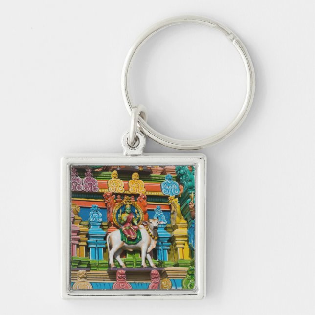 INDIEN, Tamil Nadu, Chennai: Kapaleeshwarar Fyrkantig Silverfärgad Nyckelring (Framsidan)