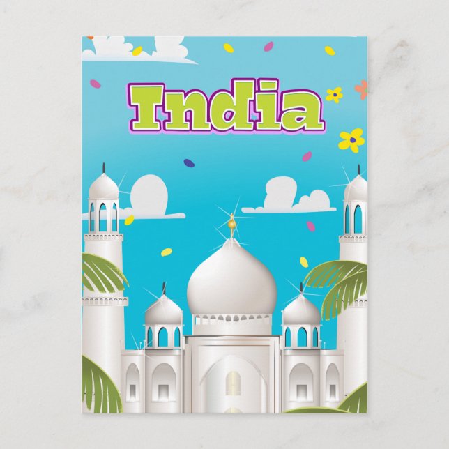 Indien Tecknad resa tryck. Vykort (Framsida)