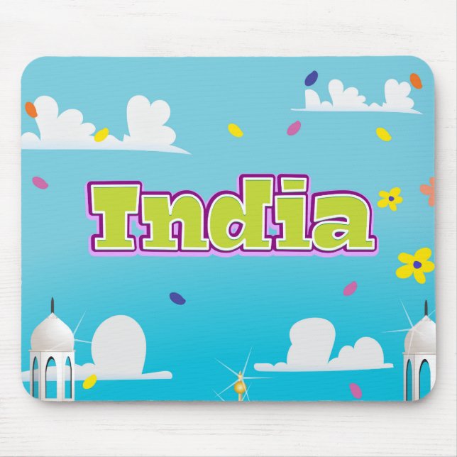 Indien Tecknad resa utskrift. Musmatta (Framsidan)
