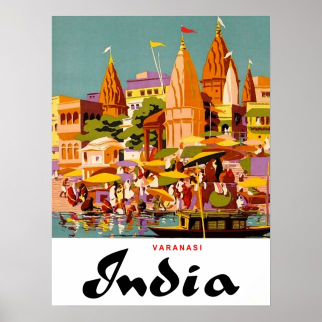 Indien, traditionell byggnad i Varanasi-staden Poster (Framsidan)