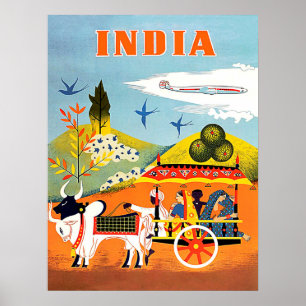 Indien, traditionell konst, människor i vagnar, vi poster