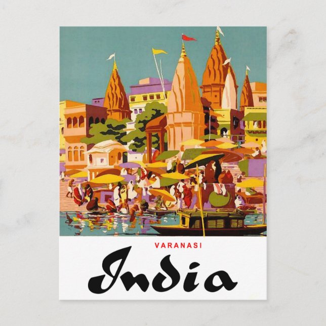 Indien, traditionella byggnader i Varanasi stad Vykort (Framsida)