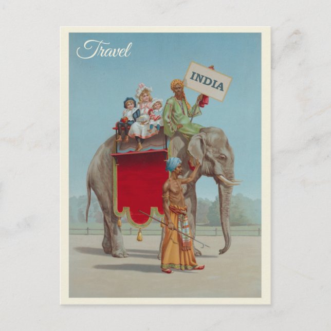 Indien Vintage Elefant Resa Vykort (Framsida)
