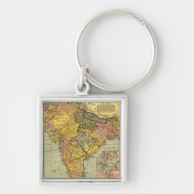 IndienPanoramisk kartaIndien Fyrkantig Silverfärgad Nyckelring (Framsidan)