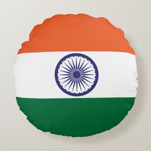 Indiens flagga rund kudde (Framsidan)