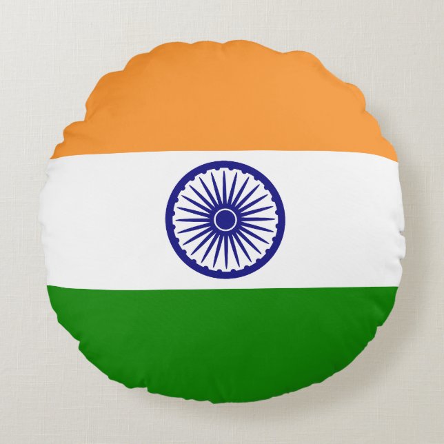 Indiens flagga rund kudde (Framsidan)