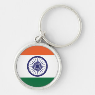 Indiens flagga rund silverfärgad nyckelring