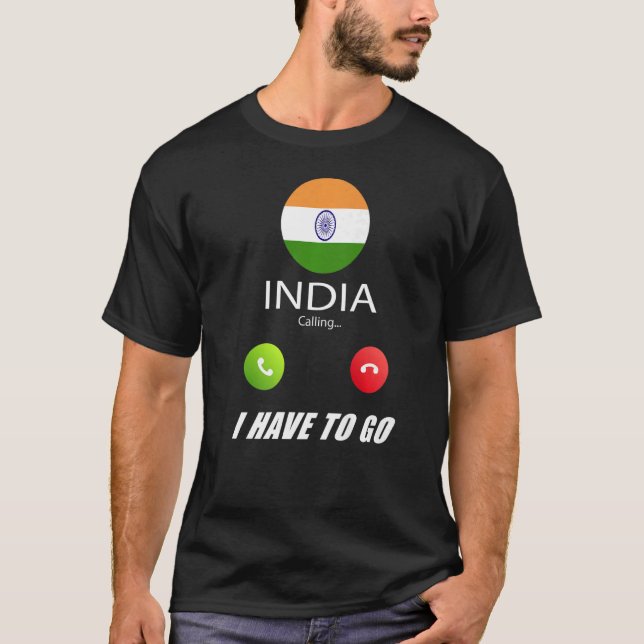 Indiens Flagga Souvenir Indien ringer upp T Shirt (Framsida)